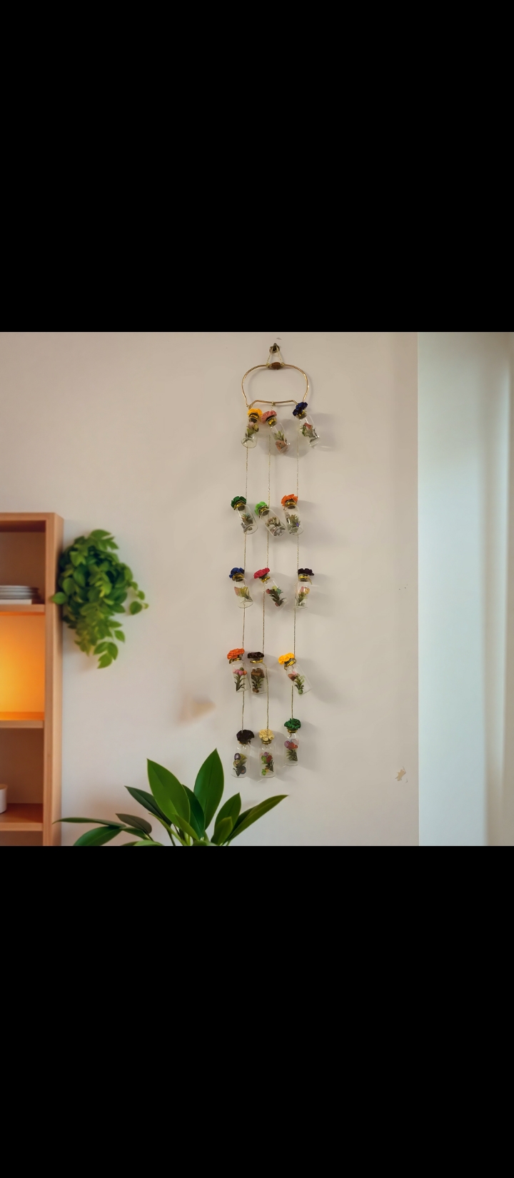 Hanging Crystal Glass Bottles with Jute Rope and Artificial Plants – Home Wall Decor