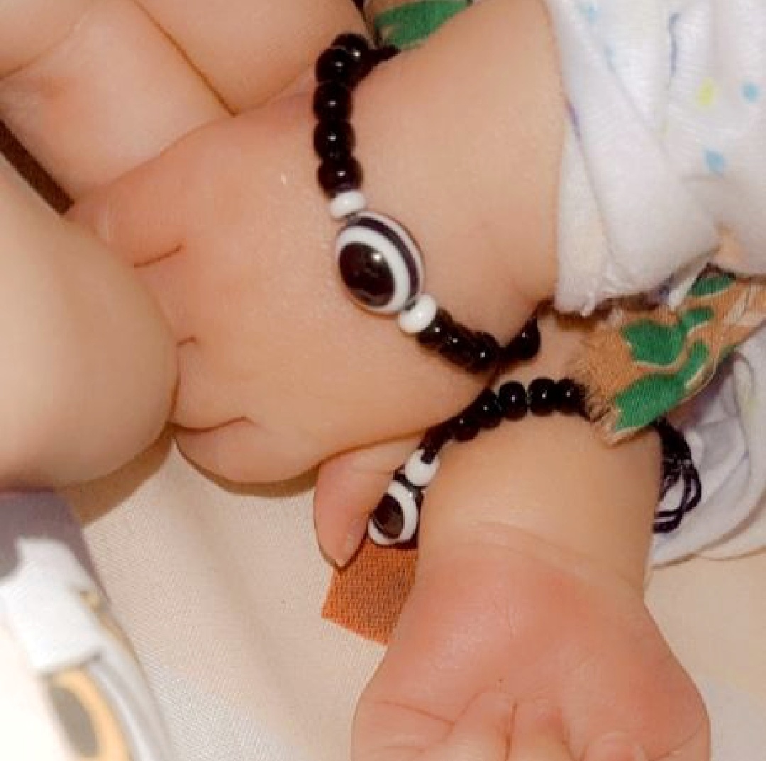 Pack of 2 Baby Bracelets - Elegant Black & White Beaded Nazar Protection