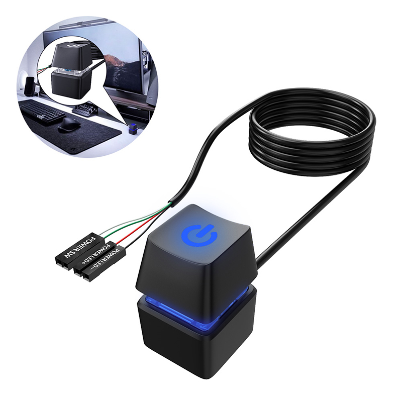 COOLCIRC Computer Desktop External Switch Blue LED Light PC Motherboard External Start Power On/Off Button For Home Office ﻿