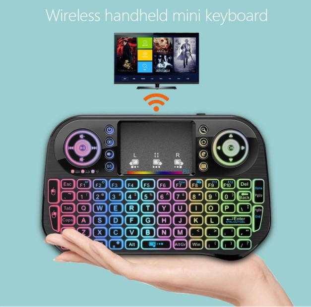 i10 MINI WIRELESS KEYBOARD + BLUETOOTH TOUCHPAD 7 COLOR BACKLIT LIGHT 2.4GHZ FULL CONTROL FOR LCD / LED / TV / PC / MOBILE / LAPTOP