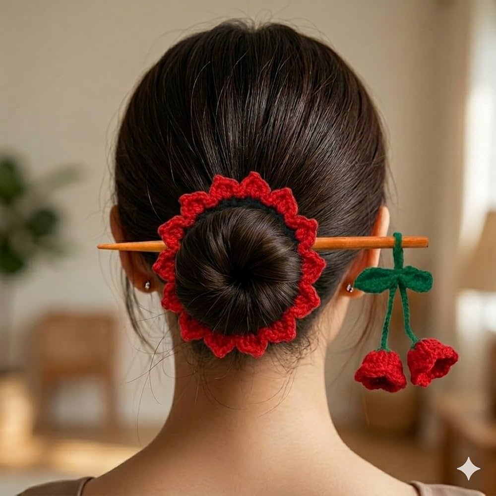 Handmade Crochet Hair Stick for Bun Hairstyles
