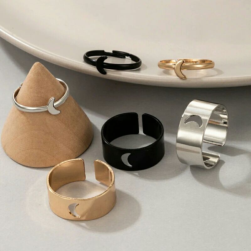 New Trendy Adjustable Moon Shaped Rings For Women Men Lover Couple Rings Set Friendship Engagement Wedding Opening Anel Jewelry