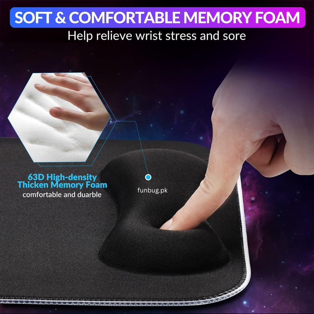 High-Quality XXL RGB Gaming Mouse Pad SMALL & Large Size with Gel Wrist Pad - Extended & Small Led Soft Cloth Mousepad Mat with Non-Slip Rubber Base & 14 Lighting Modes for Gamers, PC Computer, Laptop, Office - (800×300×4mm) - Black - FunBug