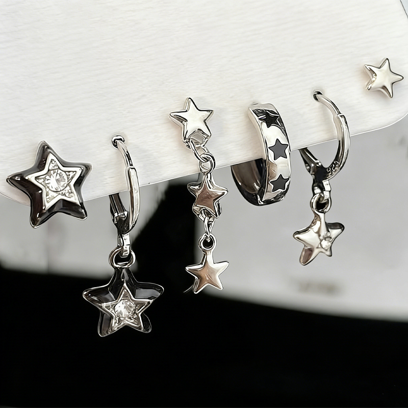 6Pcs Y2K Star Earrings Set For Women Fashion Goth Crystal Dangle Hoop Earrings Trendy Party Daily Wear Jewelry Birthday  New