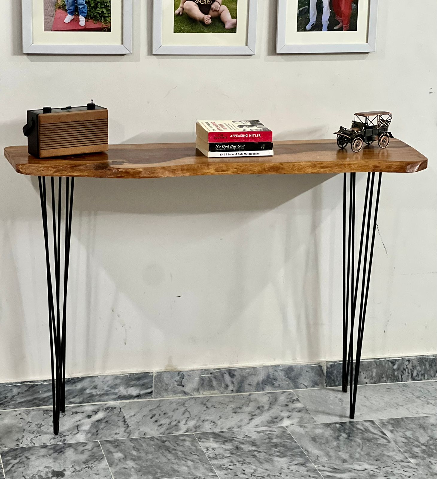 Live Edge Console Table 4ft  30 Inch Height Hairpin Legs  Solid Wood Entryway Table  Natural Wooden Slab  Rustic Hallway Table  Handmade Sofa Back Table for Home Decor