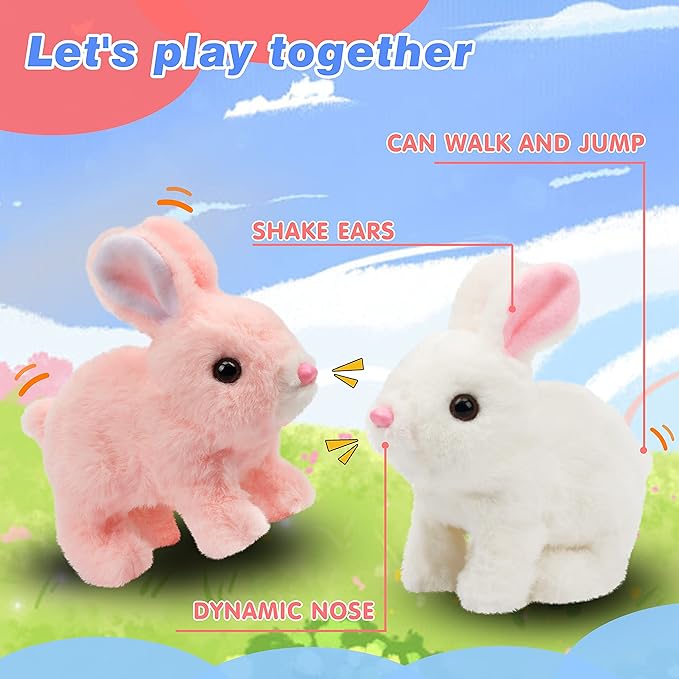 Rabbit Toy Soft Fur Realistic Walking, Talking Bunny with Sounds and Movements, Electronic Robot pet Toy for Kids, Gift for Toddlers Birthday