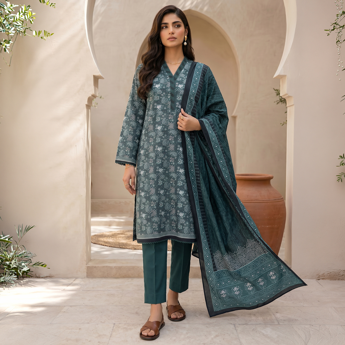 Zellbury Unstitched 3 Piece Lawn Shirt Shalwar Dupatta - 8054 Unstitched Fabric For Women - Unstitched Suit For Women - Lawn Dupatta Cambric Trouser - Summer '1.0 - Essential Unstitched Collection-2026