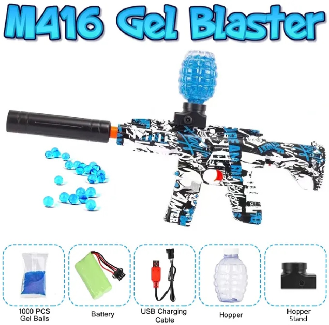 M416 AK-47 Electric Ball Blaster Gun Toy Set with Goggles, Rechargeable Automatic Gel Blaster Gun, Strong Power Gel Ball Burst Toy, Outdoor Shooting Team Battle Game, PUBG & Fortnite Inspired Graffiti Design, Summer Play, Pool Party, Birthday Gift for Boy