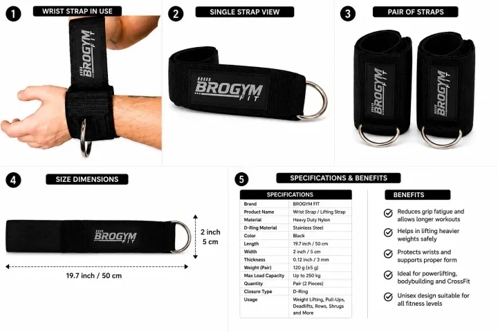BROGYM FIT Premium Ankle Cuffs for Cable Machines – Adjustable Gym Workout Straps