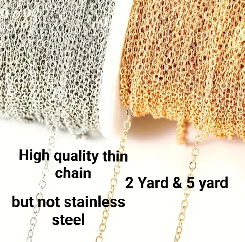 2mm Golden & Steel Silver Chain for Jewelry Making – 2 Yard (gaz) & 5 yard (gaz) – High Quality (Not Stainless Steel) | Deebaj by Maria