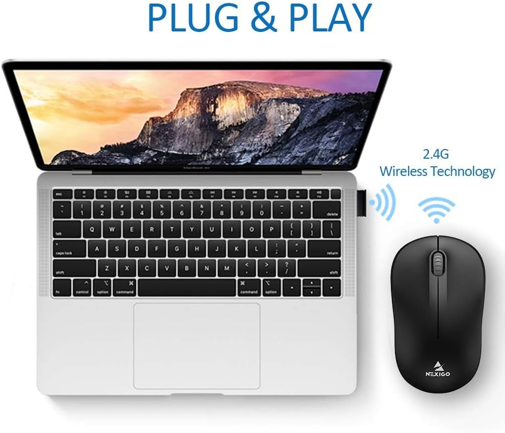 NexiGo Wireless Mouse, Portable Mobile Optical Office Mouse with USB Receiver, Travel Cordless Mouse for Notebook, PC, Laptop, Computer, MacBook (Black)