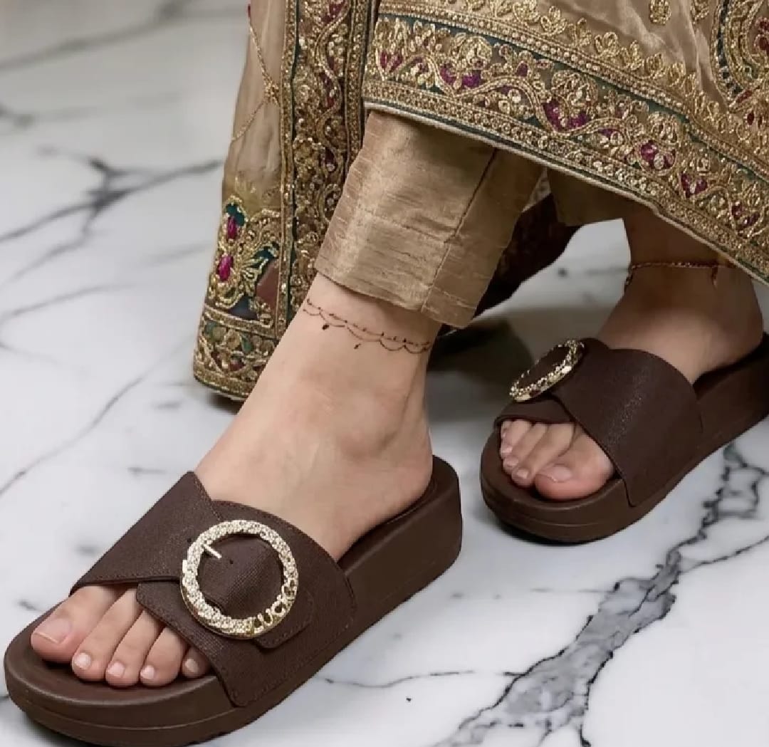 Women's Brown Slide Sandals | Luxury Flat Slippers | Soft Comfortable Summer Casual Footwear | Lightweight Ladies Slides