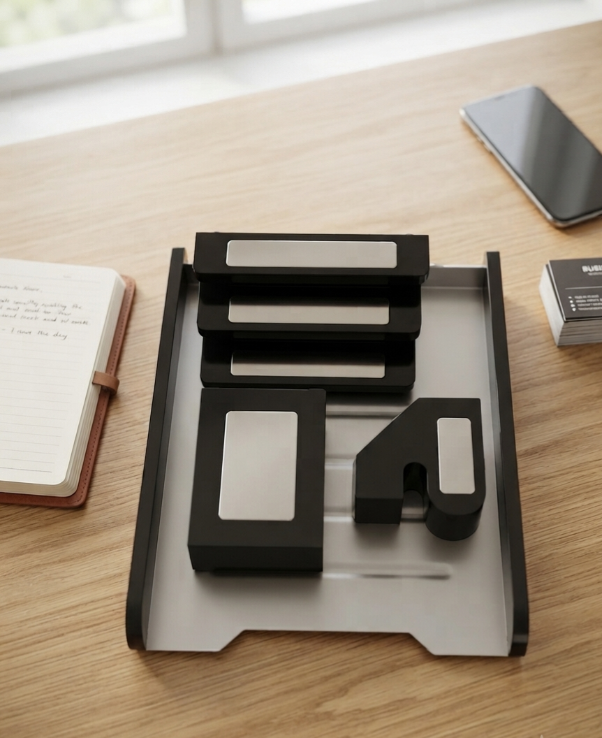 Office set desk set table set desk accessories office accessories wood office set / wooden office set black desk organizer wood and metal black and silver