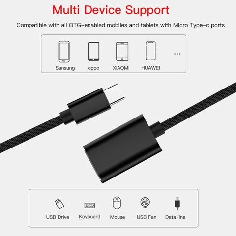 USB C to USB OTG Adapter, USB Type C Male to USB Type A Female Aluminium OTG (On-The-Go) Braided Cable Adapter for Flash Drive, Keyboard, Hub