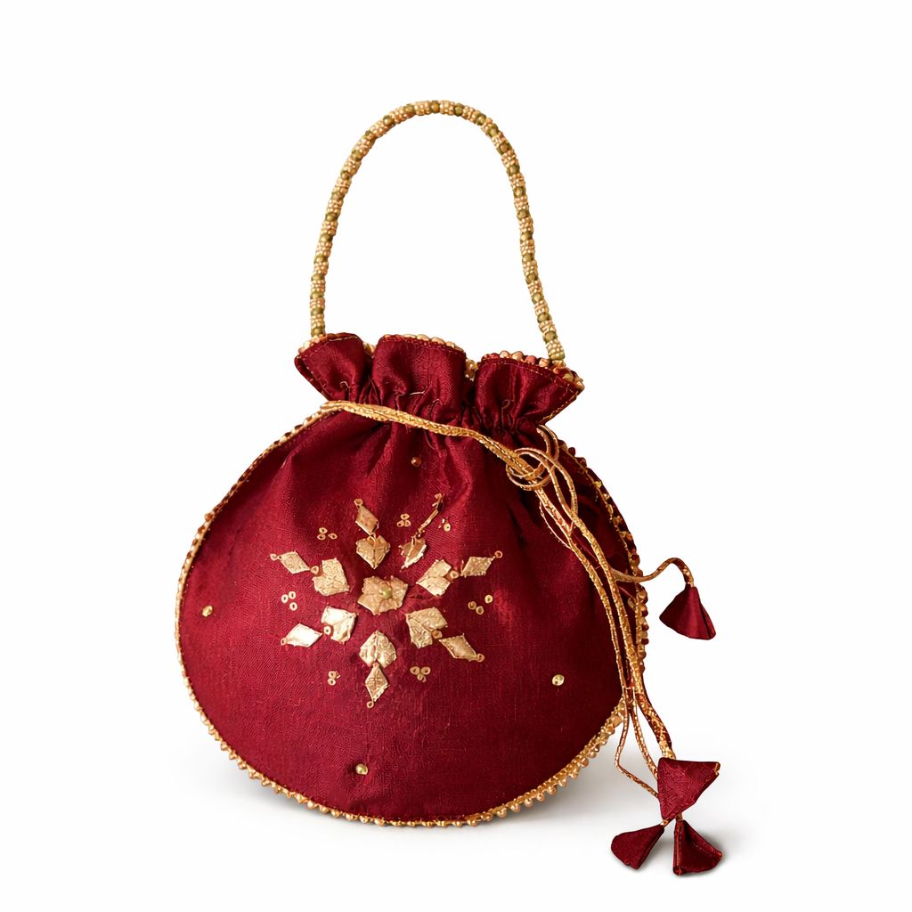 Fancy embroidered clutch/potli bag for wedding parties designer traditional potli gol bag with Handmade Gota work