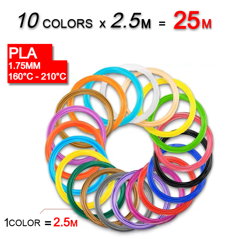 3D pen Wire 3D Pen Filament Refills 1.75mm PCL or PLA Wire for 3D Printing Pen, Educational 3D Pen Wire 3D Doodler Pen & 3D Pen Refill Multicolor Non-Toxic Eco-Friendly Plastic Smooth Drawing for Kids & Artists Pack of 3, 5,10,20 (2.5m Each Roll)