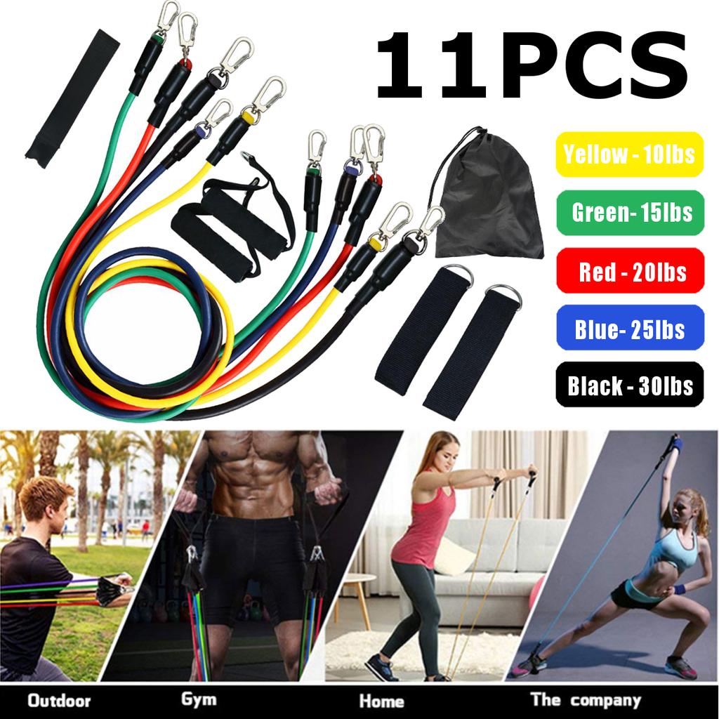 11 Piece Gym Power Resistance Band Set for Workout, Resistance Band for Exercise, Resistance Band for Pull ups, tricep, Rubber Resistance Band Tube with Door Anchor and Hook (No Color Choice) Random Color