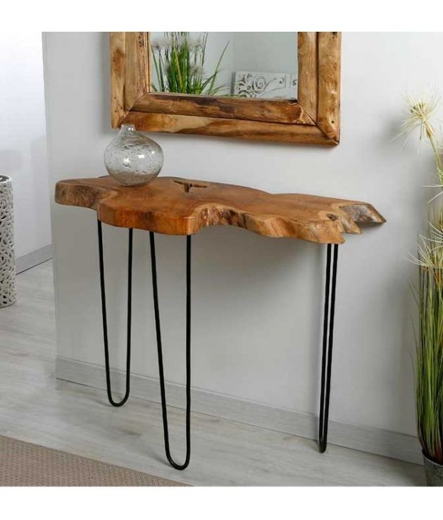 Half Moon Table | Solid Wood Half Moon Console Table | Sheesham Wooden Entryway Table | Rustic Live Edge Half Circle Table | Handmade Furniture for Home Décor | Modern Wooden Table