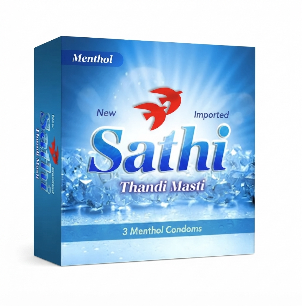 Sathi Menthol Condoms Pack of 3 – Cooling Sensation, Comfortable Fit & Reliable Protection