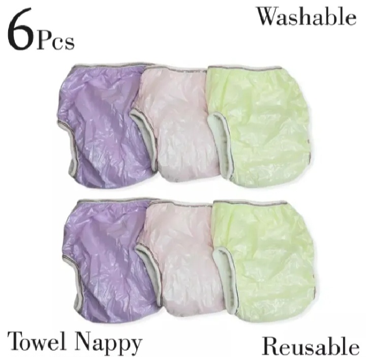 Pack of 6 Washable Pants Diapers / Plastic panty / parachute panty / Plastic Chaddi – For New Born Babies In premium quality in random colours and designs