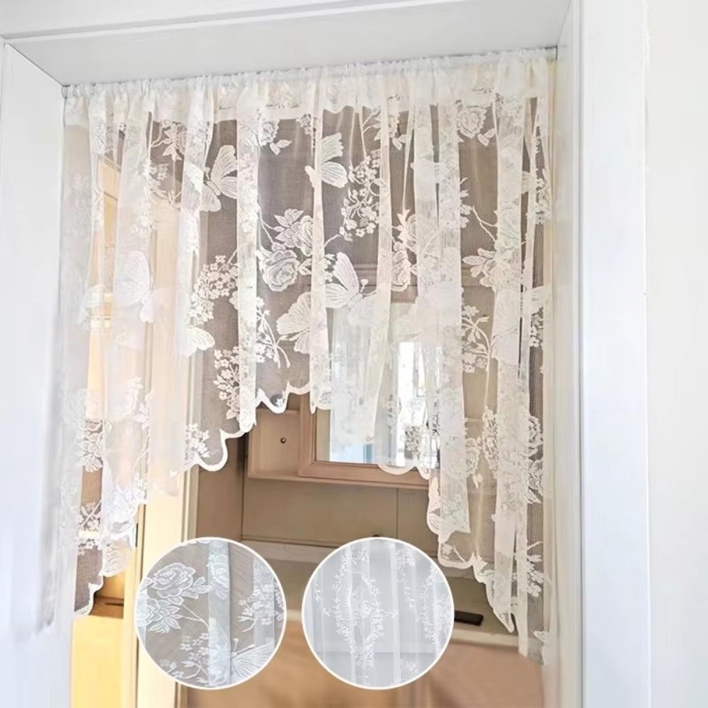Fashion Lace Window Curtain Curved Kitchen Curtains White Short Half Curtain Home Decorative kitchen curtains for cabinets