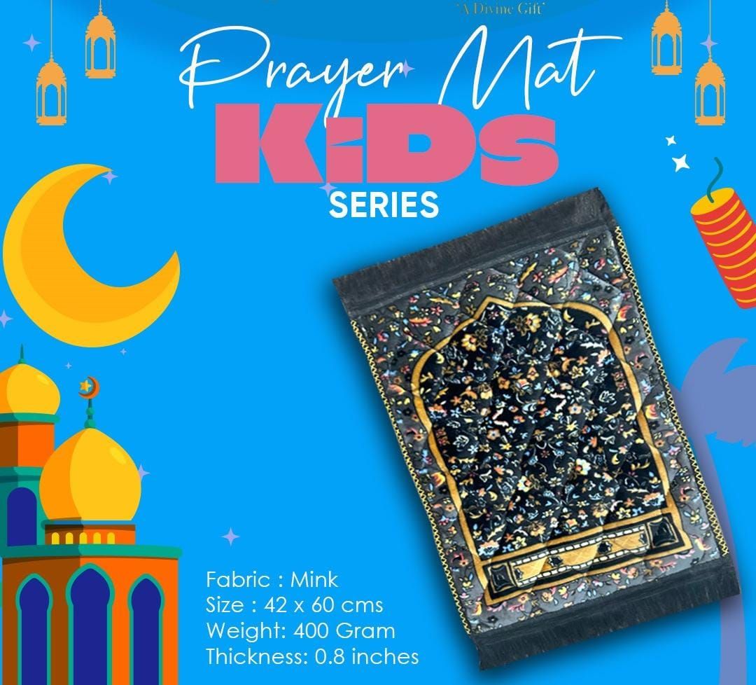 Soft Velvet Kids Prayer Mat 40x60 cm Polyester Embossed Janamaz Rug