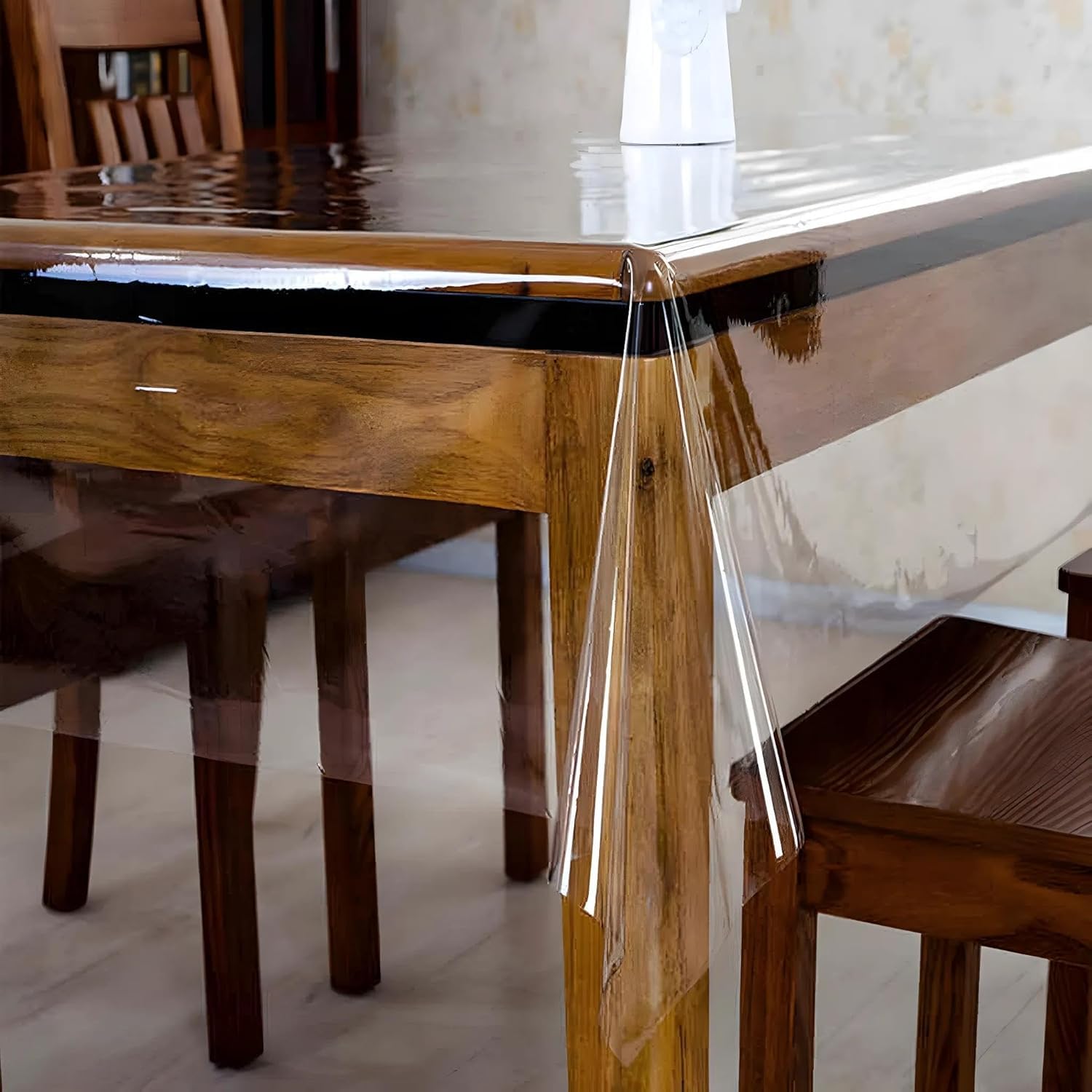 Plain Transparent Plastic Dining Table Cover Waterproof PVC Dining Table Cloth for Home Dustproof & Lightweight Table Protector