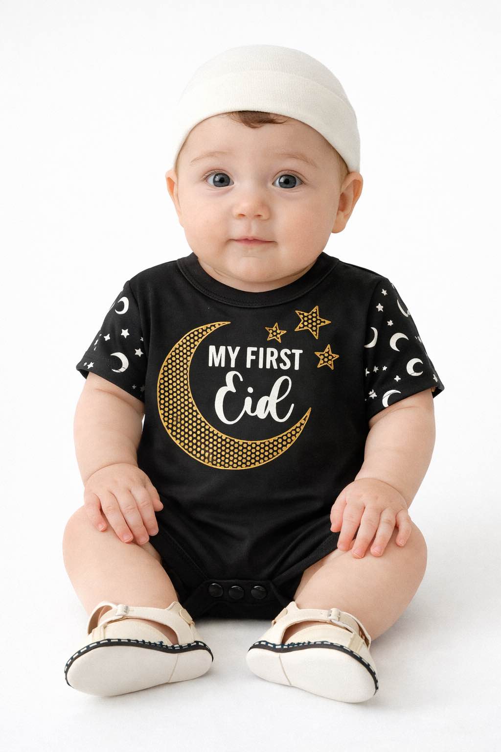 Eid Special Offer Buy One Get One Free – Eid Body Suit Romper with Free Peshawari Chapal – Size 0-3 Months