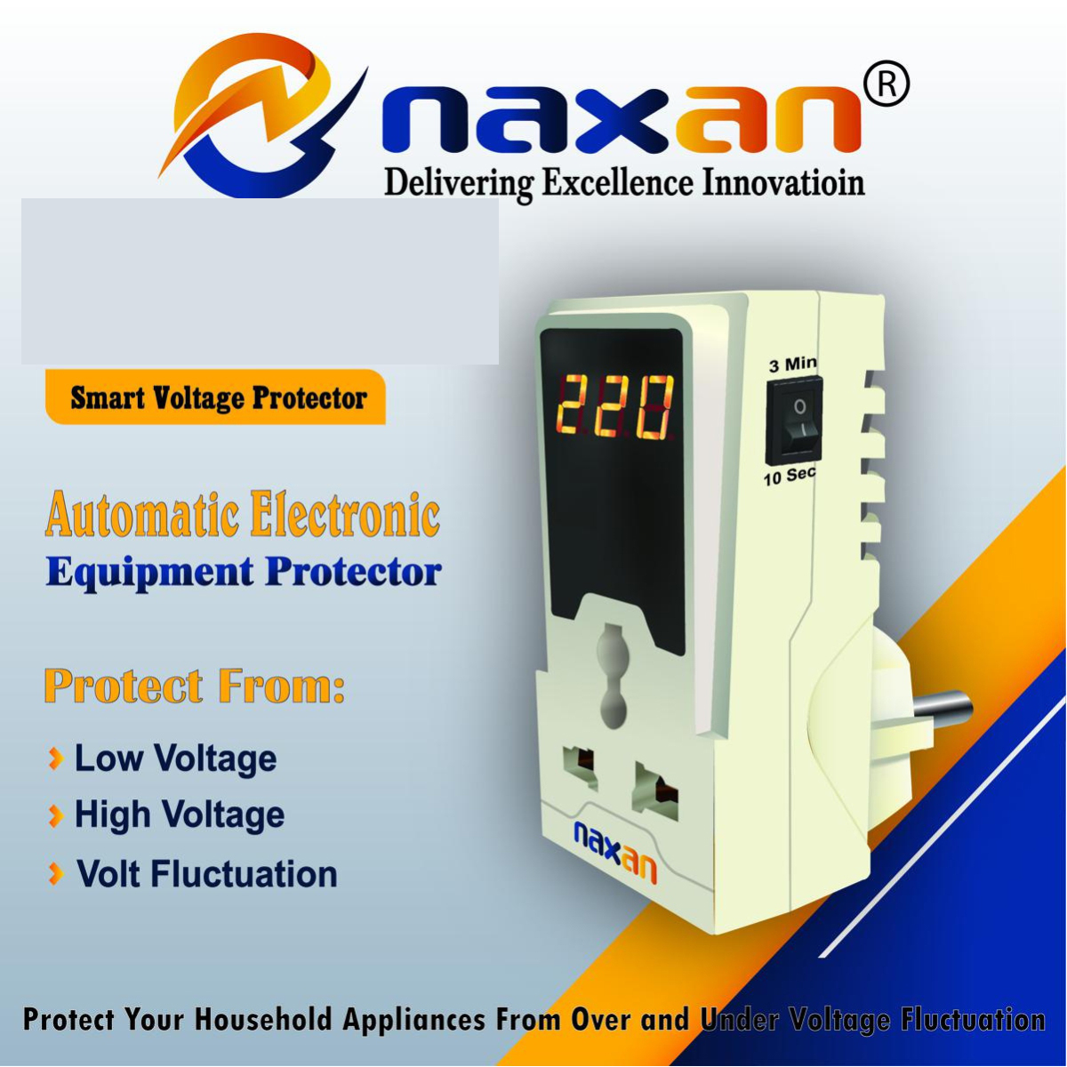 Naxan Automatic Electronic Voltage Protector 220V with Digital Display LED Fridge AC TV Voltage Guard Stabilizer High Low Voltage Protection Plug for Home Appliances