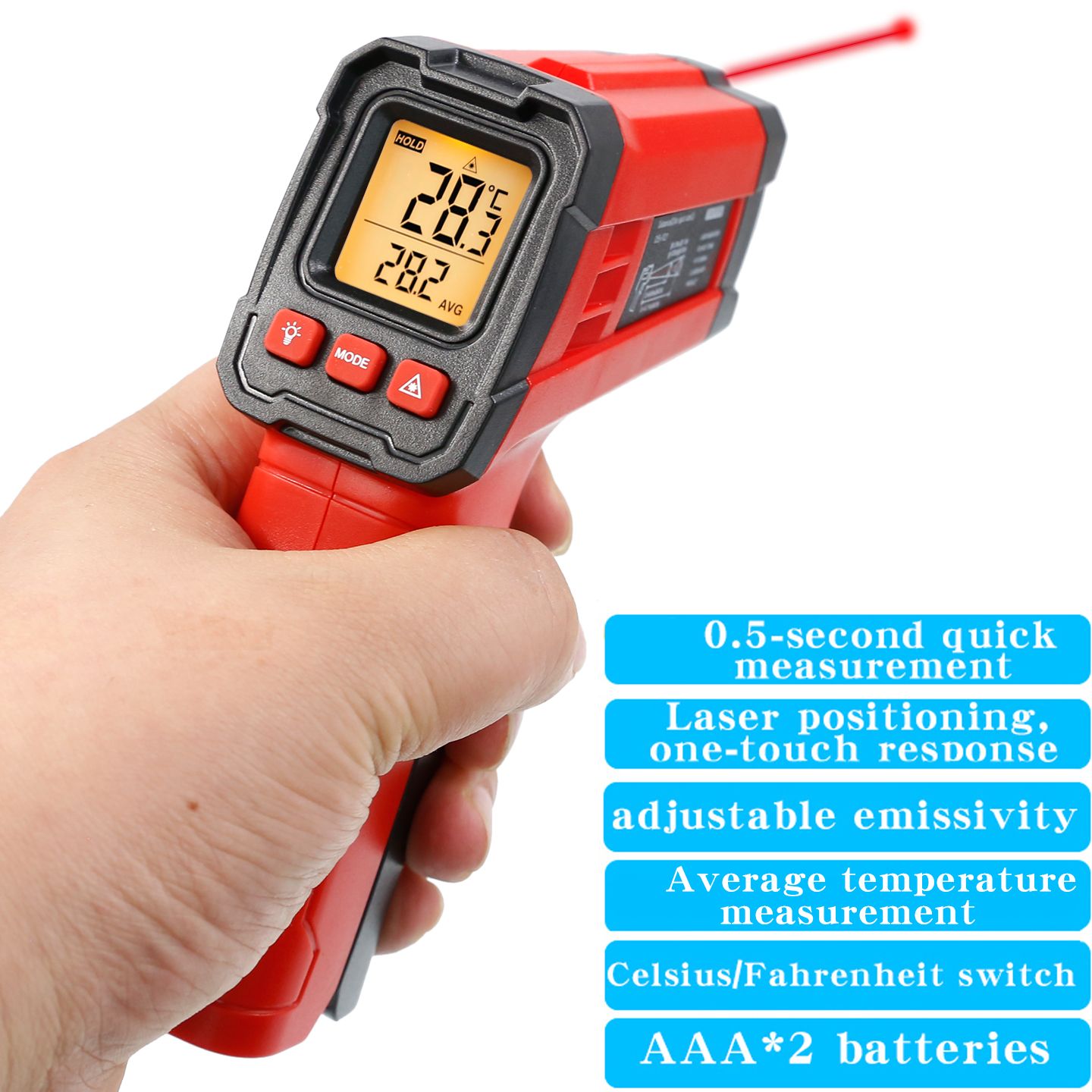 LCD Industrial Electronic Thermometer NonContact -50~550°C Digital Laser Temperature Meter Gun Laser Point Infrared Thermometer