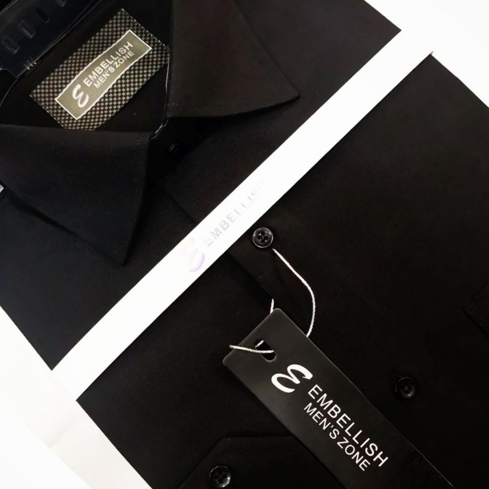 Embellish Imported Fabric (Plain Black) Formal & Casual Wear Shirt For Men(Cotton)