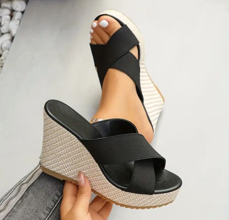 Women's Crisscross Band Wedge Sandals, Casual Open Toe Slip On Platform Shoes, All-match Outdoor Summer Beach Sandals woman party fashion wedding shoes summer shoes