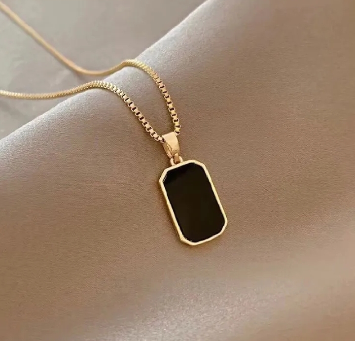 "Men's Stainless Steel Black Rectangle Pendant Necklace – Gold & Silver Chain