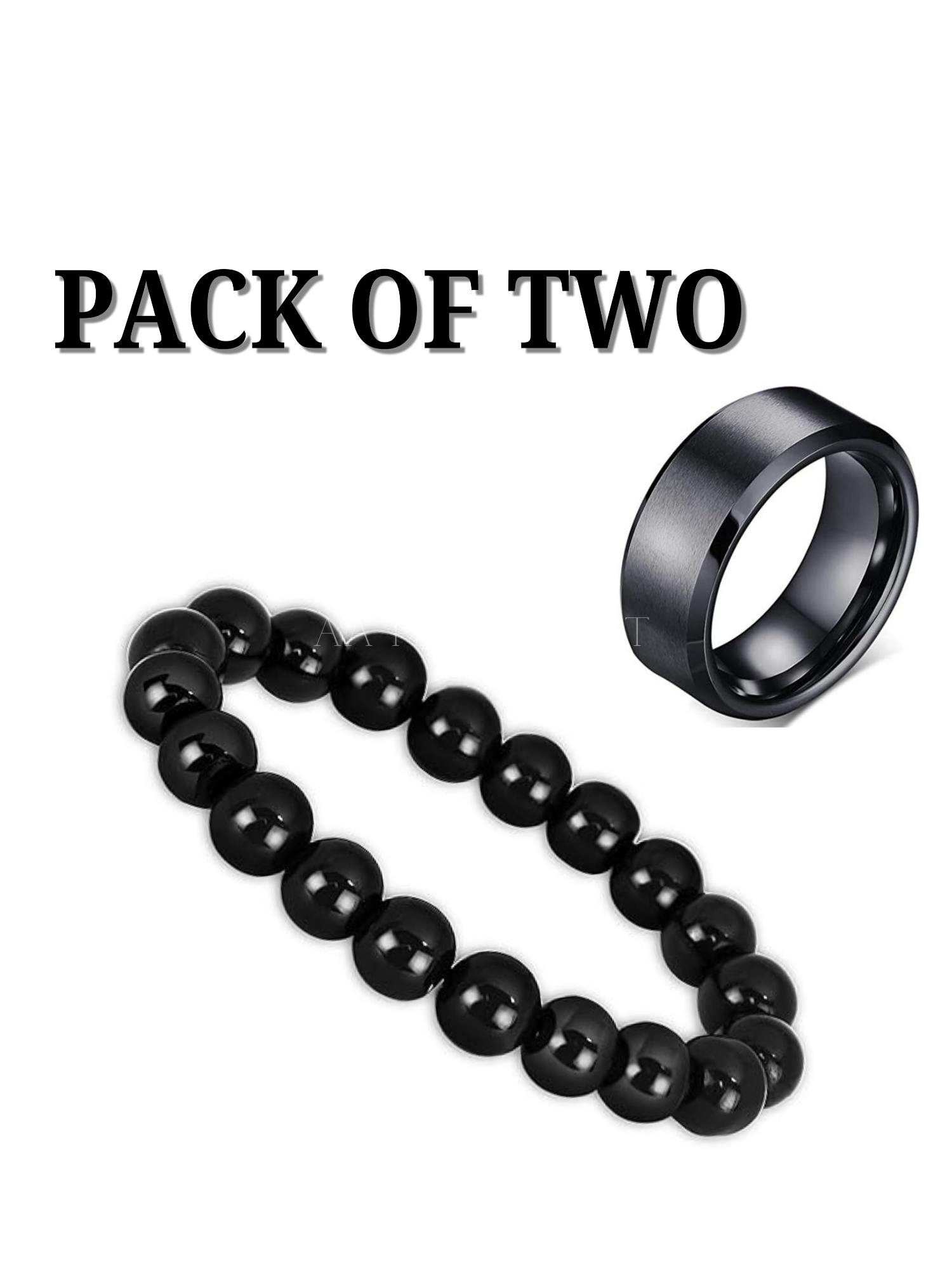 Black Beads Bracelet with Ring & Black Challa for Men and Boys – Pack of 2 | Stylish Men’s Jewelry Set