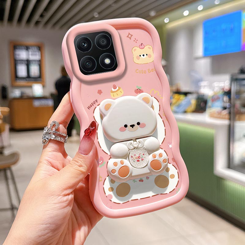 X8A Naughty cat bracket Wavy Shape Silicone Phone Case For Honor X9C X9B X9A X8 X8C X8B X7A X7 X7C X6C X6B X6A X6 X7B Cover