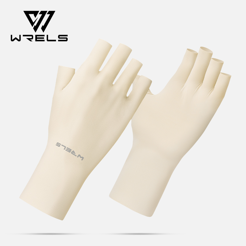 WRELS Ice Silk Sunscreen Gloves Cool Summer Solid Mittens Half Finger Sleeves Elastic Thin Women UV Protection Driving Gloves