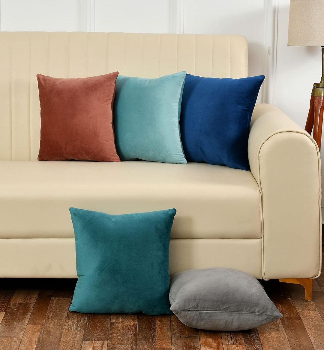 Pack Of 5 Plain Velvet Cushion Covers