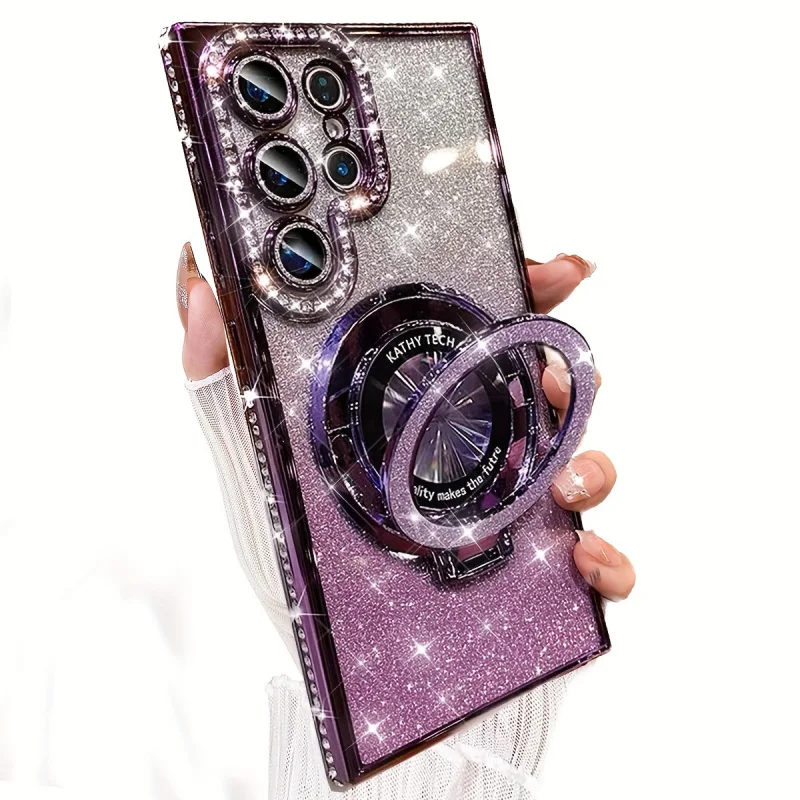 Luxurious diamond-studded glitter magnetic stand phone case for   S26 S25 S24 S23 FE S22 Ultra Plus Specially desig