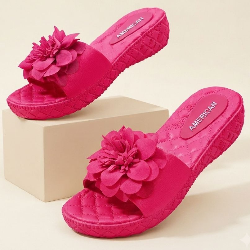 Women Flower Wedge Sole Foam Slippers Soft & Light Weight PVC Wedge Sandals for Women