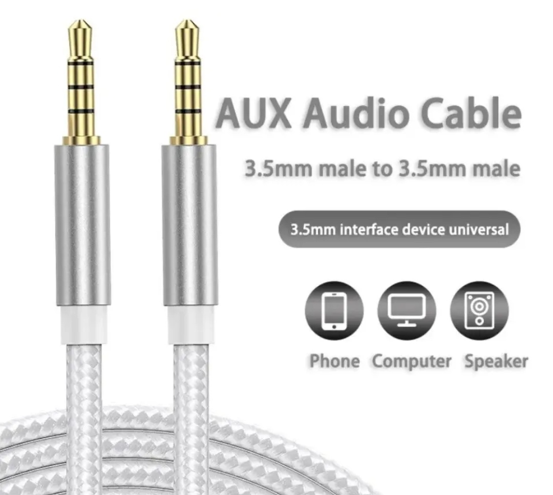 Aux Cable 3.5mm Male to Male Nylon Braided 1-meter 3-Pole Hi-Fi Stereo Sound Auxiliary Cord Green for Earphones, Smart Phones, Home/Car Stereos, Speakers, Computers