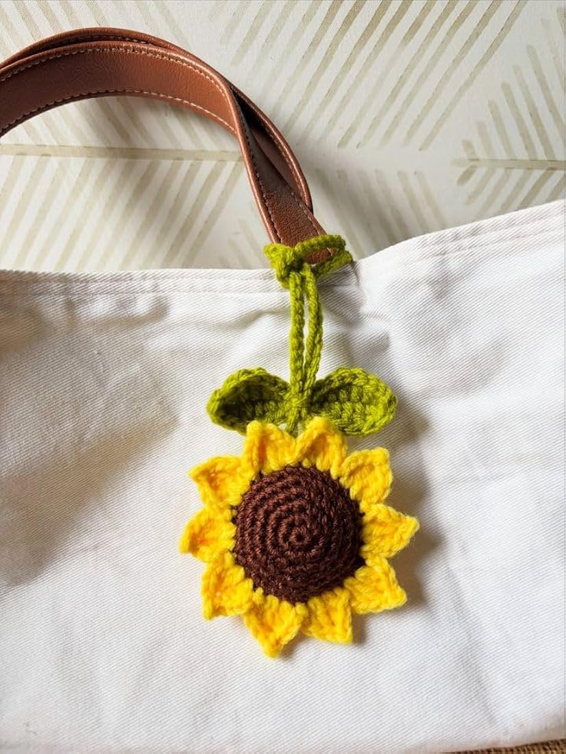 Bag charms keycahins - sunflower |  bag charms keycahin cherry | Crochet - sunflower bag charm | bag charms accessories | cute crochet keychains