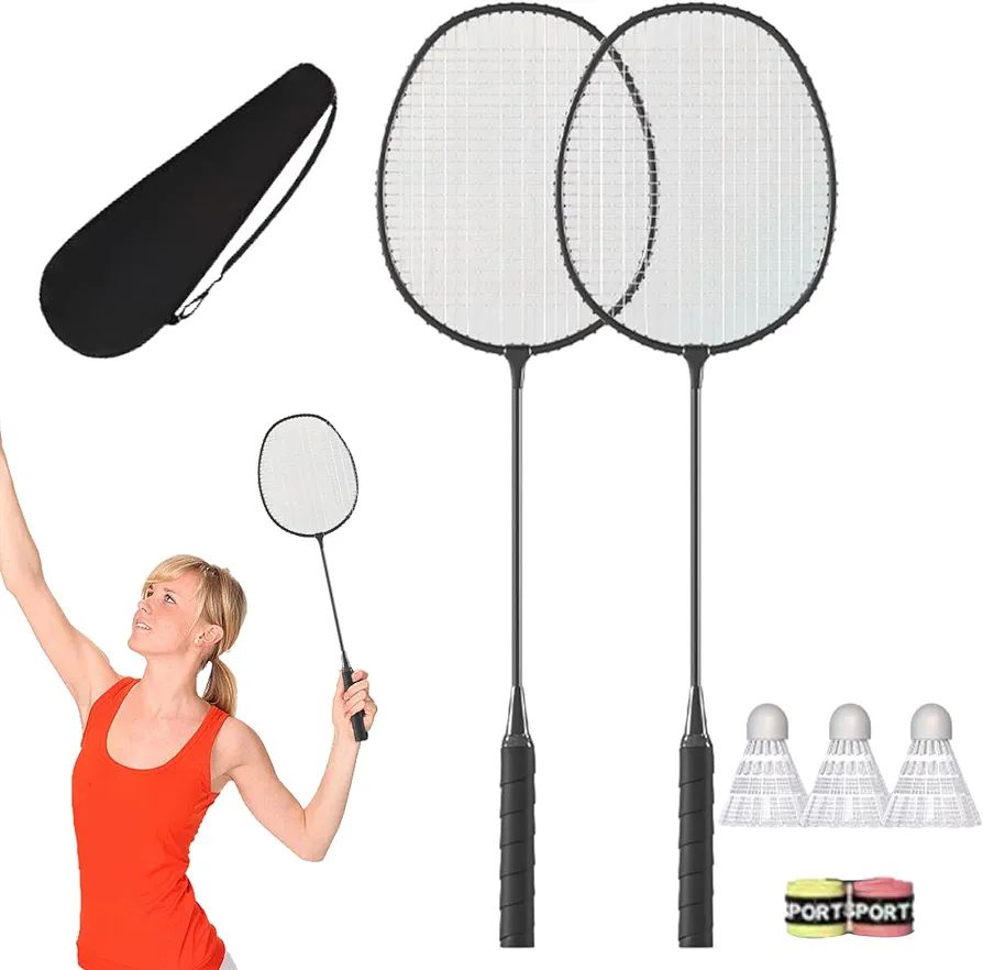Badminton Racket Set, 2 Player Badminton Racket Set, Alloy Rackets with Carrying Bag, Backyard Games, Badminton Set for Garden, Beach, Family Fun Game Shakven