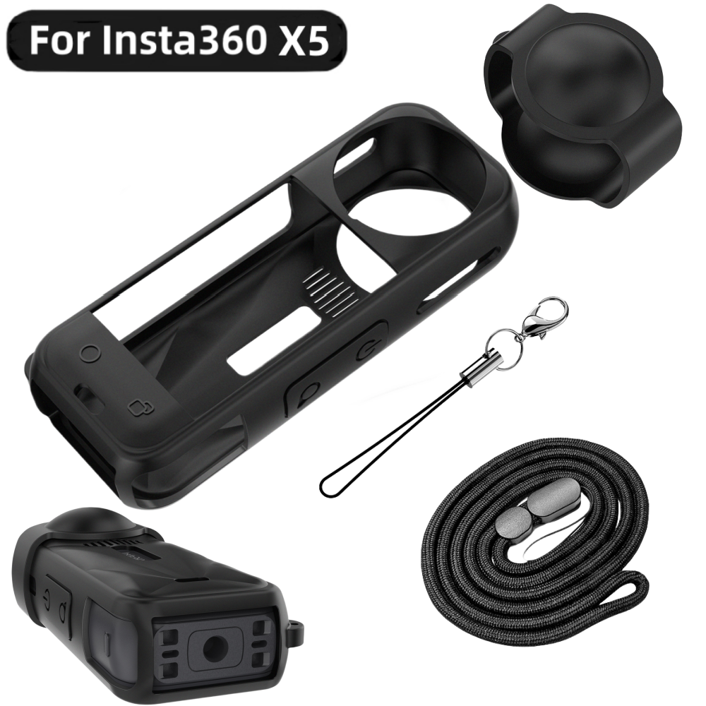 Silicone Case For Insta360 X5 Protector Witj Protective Lens Cap Cover for Insta 360 X5 Accessories Action Camera