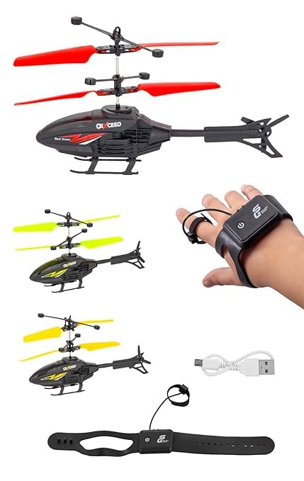 w
HR MALL Flying Helicopter with Hand Induction Watch | Electronic Radio RC Remote Control Toy | Charging Helicopter with 3D Light & Safety Sensor for Kids Age 6+ Years I Black Colour (Heli Watch)