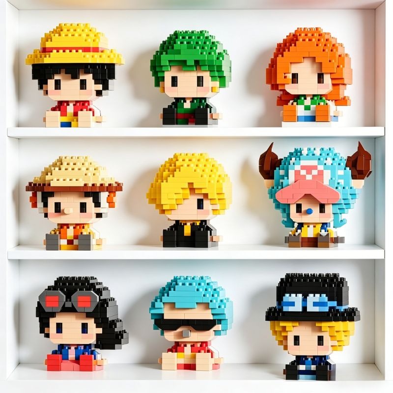 ONE PIECE Sun God Nika Luffy Micro Building Block Chopper Ace Buggy 3D Anime Model Assembly Mini Bricks Figure Toys For