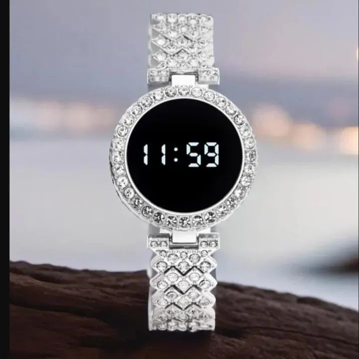 Hot Deal No.1 Full Diamond Touch Screen LED Watch – Steel Chain with Diamonds for Women & Girls