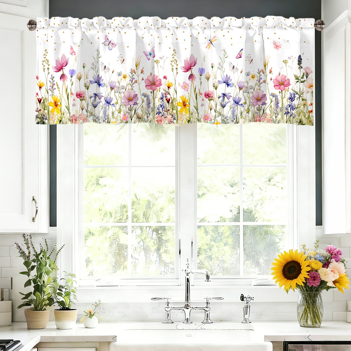 Happy Easter Short Curtain Happy Easter Decoration for Home 2026 Spring Ornament Holiday  2026 for Kitchen Living Room