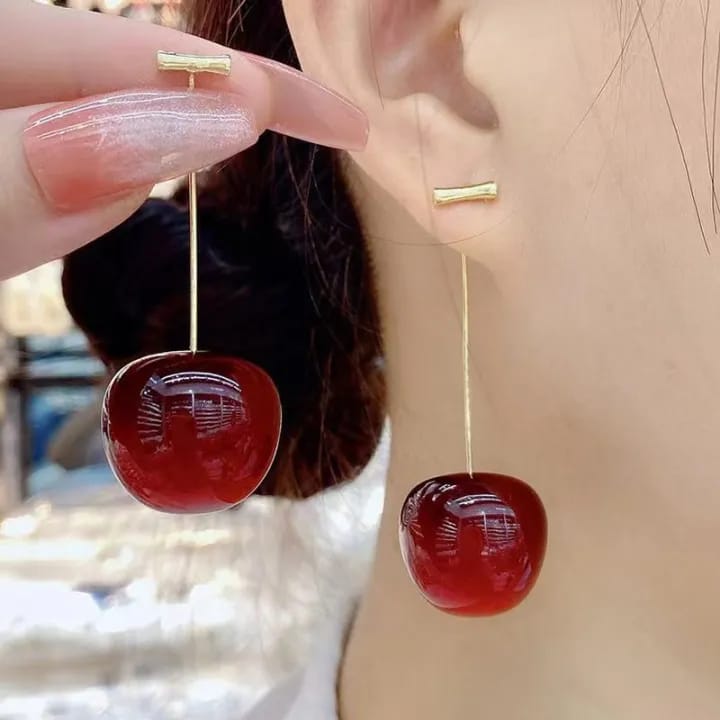 Red Cherry Drop Earrings for Women & Girls | Cute Fashion Dangle Earrings