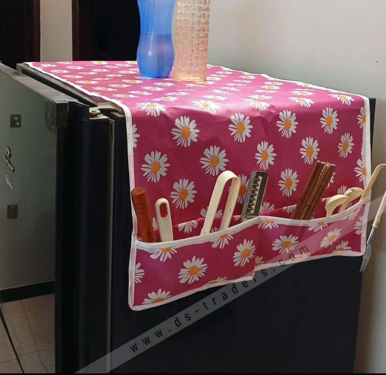 Fridge dust cover freezer top cover with pockets printed cover household storage bag organiser protection