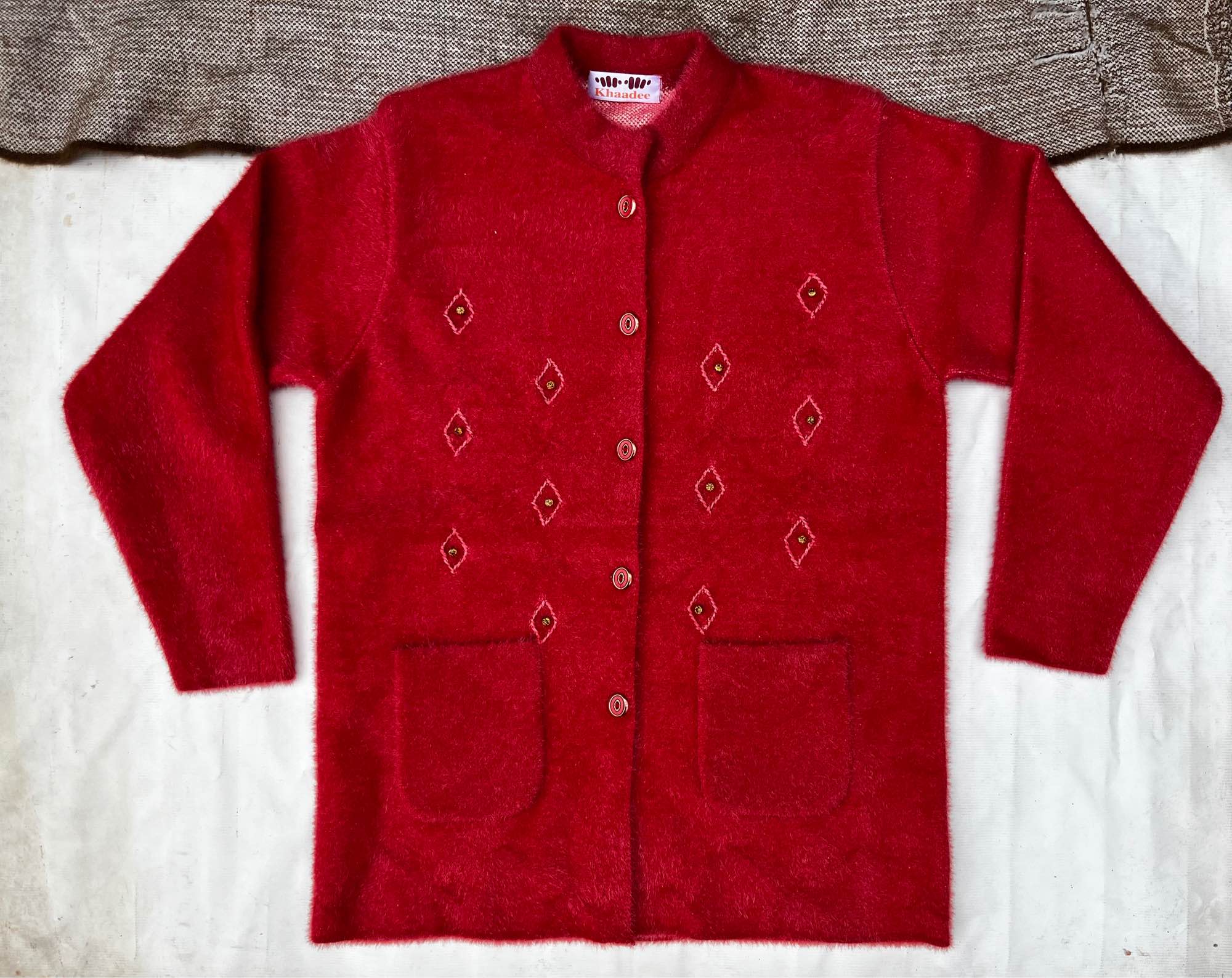 Women's Full Sleeve Wool Cardigan  Embroidered Soft and Warm Sweater